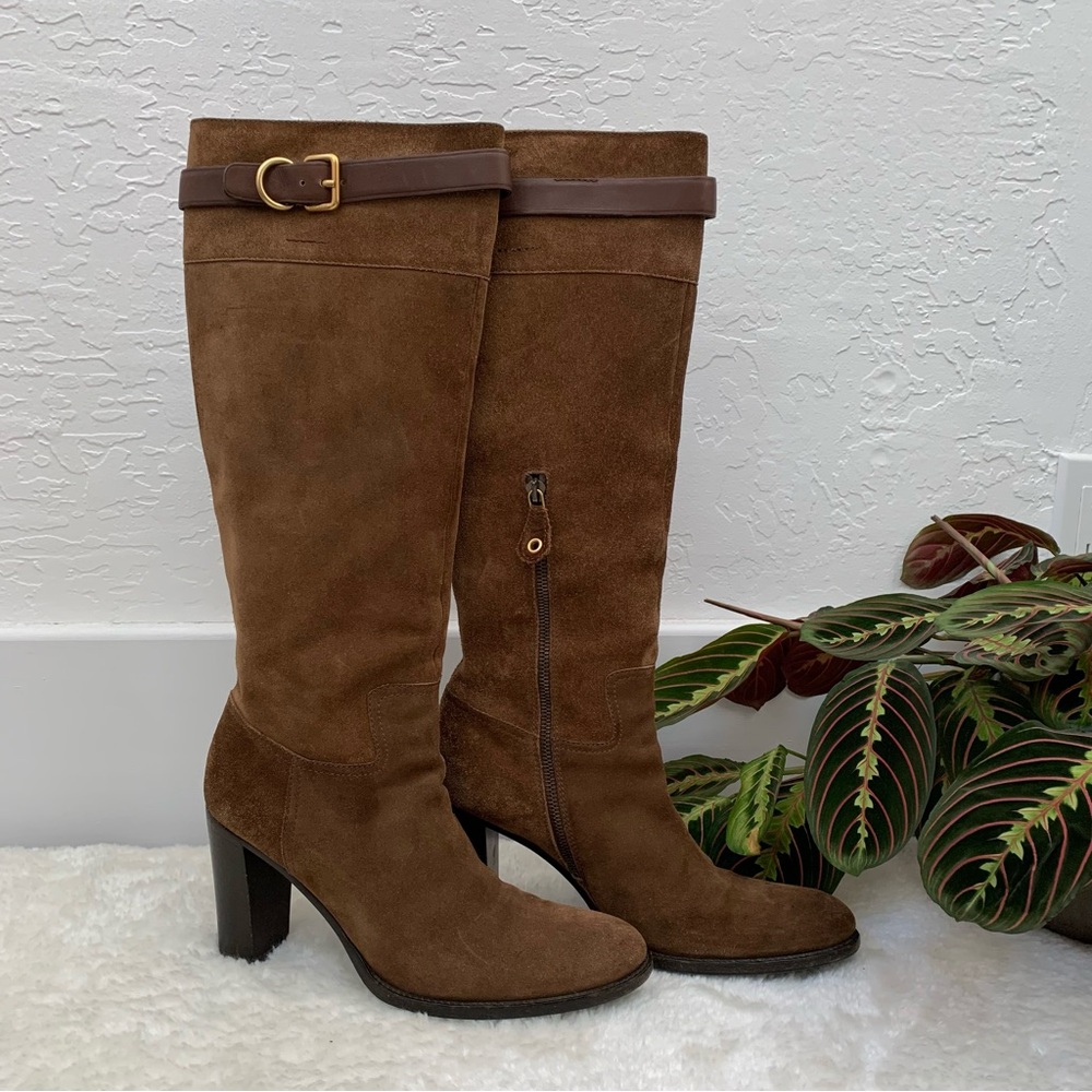The Original Car Shoe Tall Brown Suede Heeled Boots